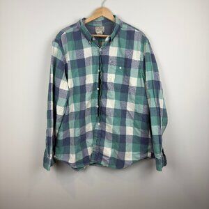 LL Bean Mens XLarge Blue Green Tartan Plaid Slightly Fitted Item ID 501136
